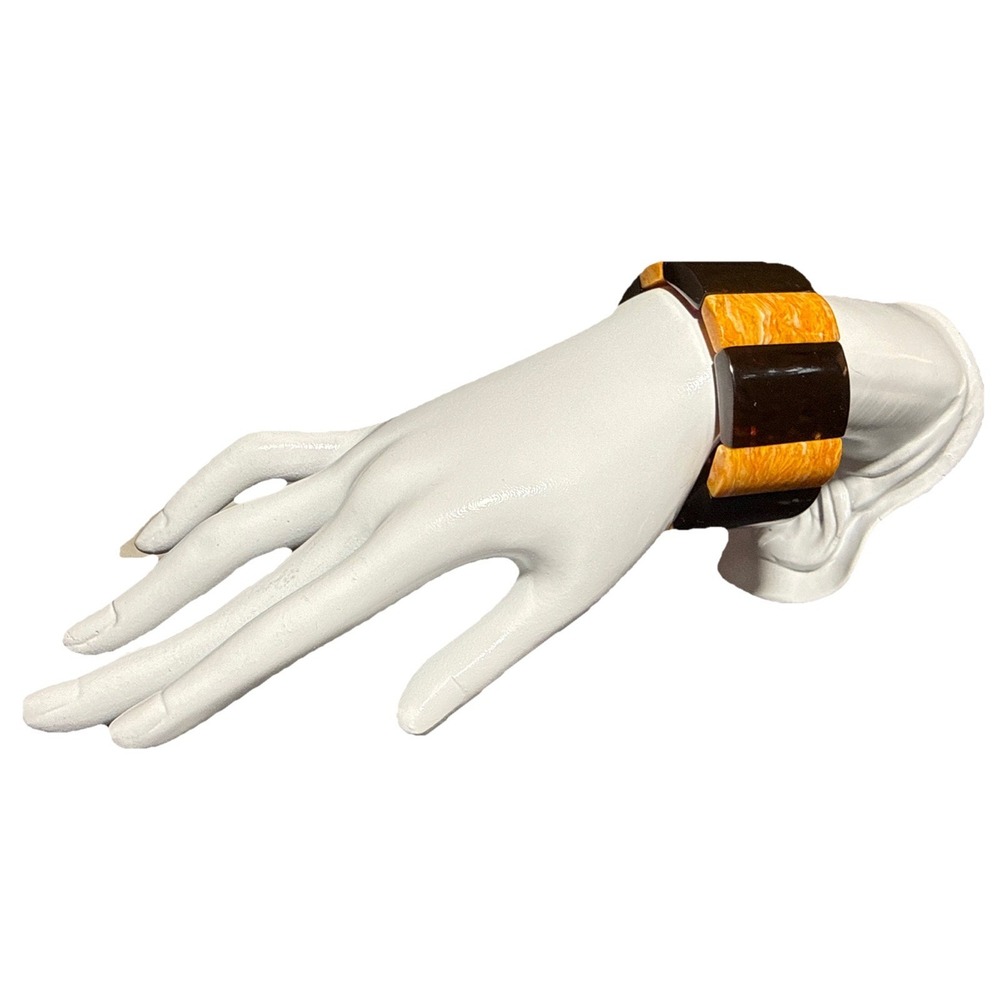 Jay King faux Tortoise Shell and Orange Chunky‎ Stretch Bracelet J12-1